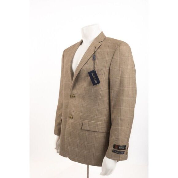 Adolfo High Twist Microtech Mens Suit Jacket Sport Coat Sz 40R Brown Plaid NWT - Picture 3 of 7